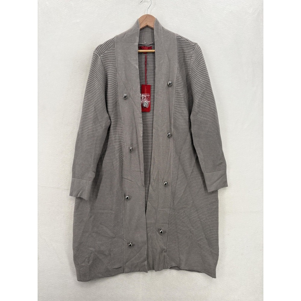 Jennifer Lopez Cardigan Sweater Womens XL Gray Collared Open Front Knit Duster